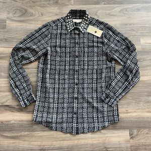 SALE Michael Kors NWT Sheer blouse with roll tab sleeves, stud collar XS